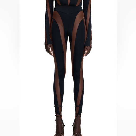 Mugler Pants - MUGLER x H&M mesh paneled stirrup leggings